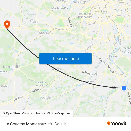 Le Coudray-Montceaux to Galluis map