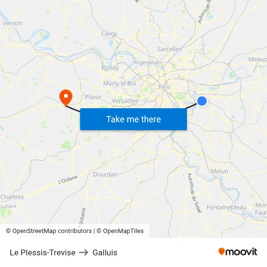 Le Plessis-Trevise to Galluis map