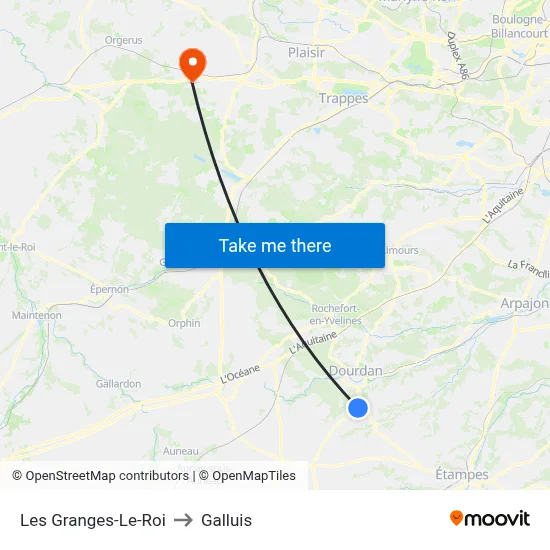 Les Granges-Le-Roi to Galluis map