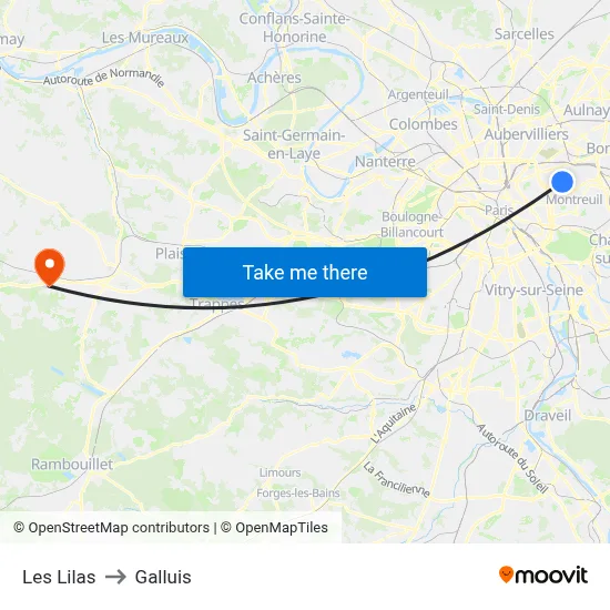 Les Lilas to Galluis map