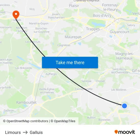 Limours to Galluis map