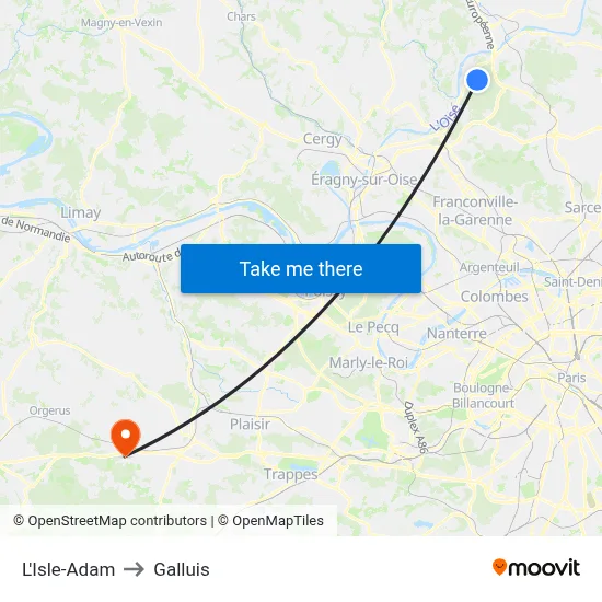 L'Isle-Adam to Galluis map