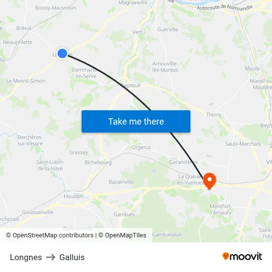 Longnes to Galluis map