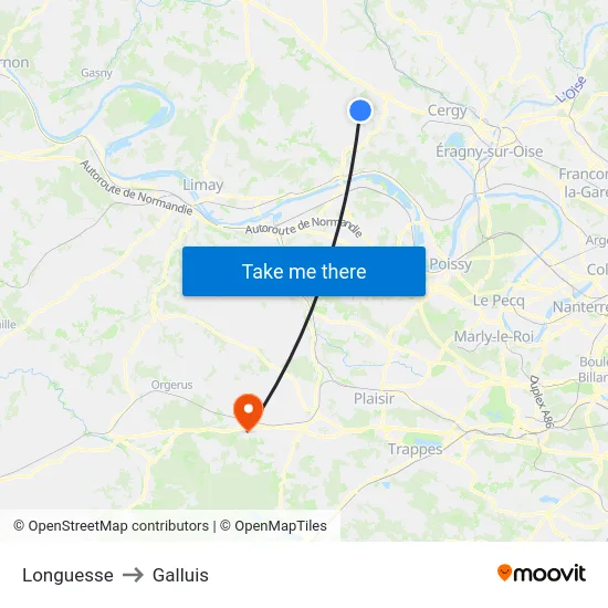 Longuesse to Galluis map