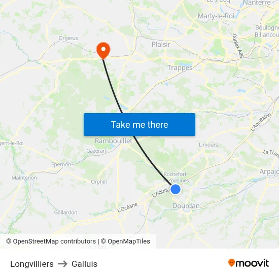 Longvilliers to Galluis map