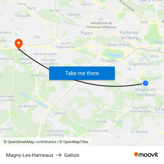 Magny-Les-Hameaux to Galluis map
