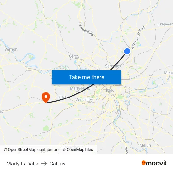 Marly-La-Ville to Galluis map