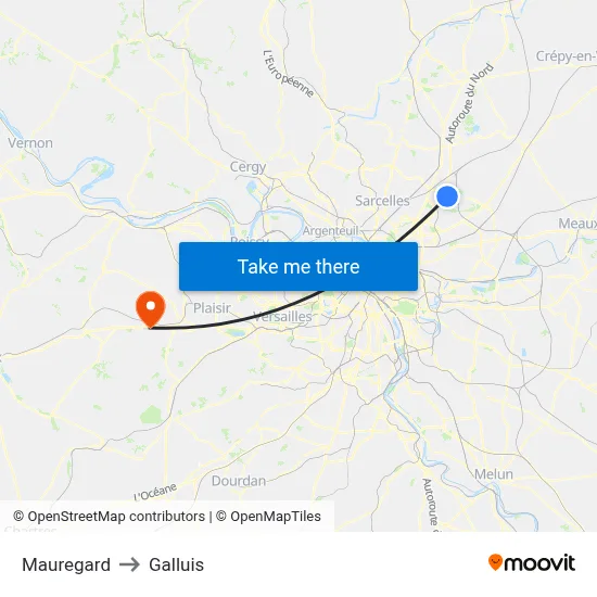 Mauregard to Galluis map