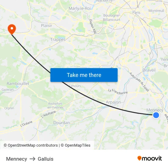 Mennecy to Galluis map
