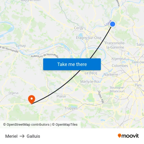 Meriel to Galluis map
