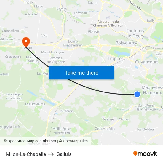 Milon-La-Chapelle to Galluis map