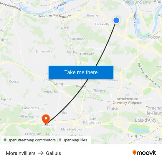 Morainvilliers to Galluis map