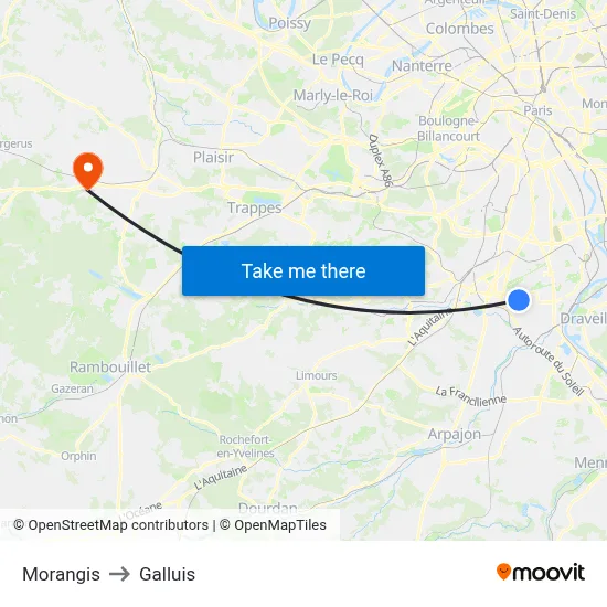 Morangis to Galluis map