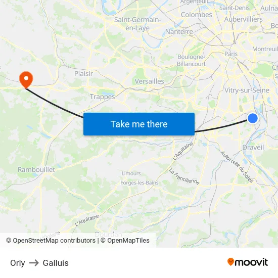 Orly to Galluis map
