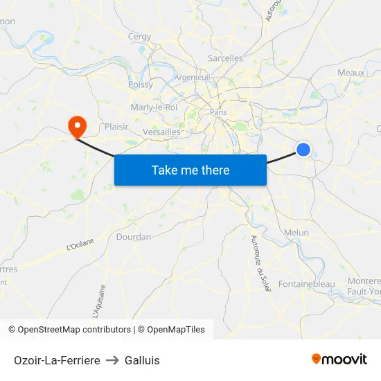 Ozoir-La-Ferriere to Galluis map