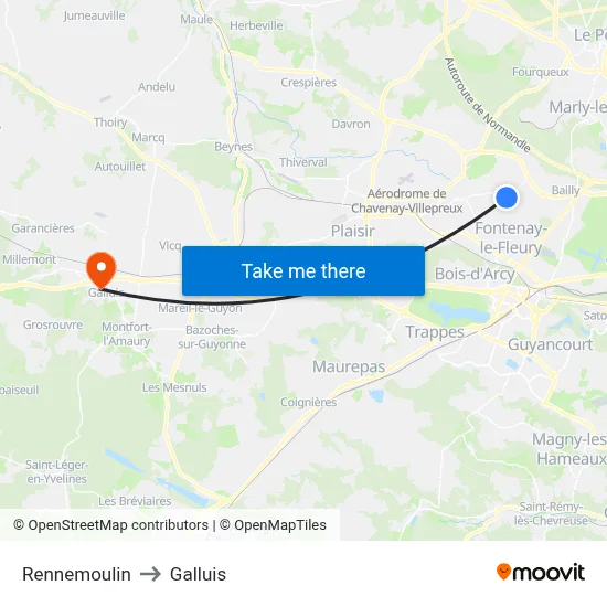 Rennemoulin to Galluis map
