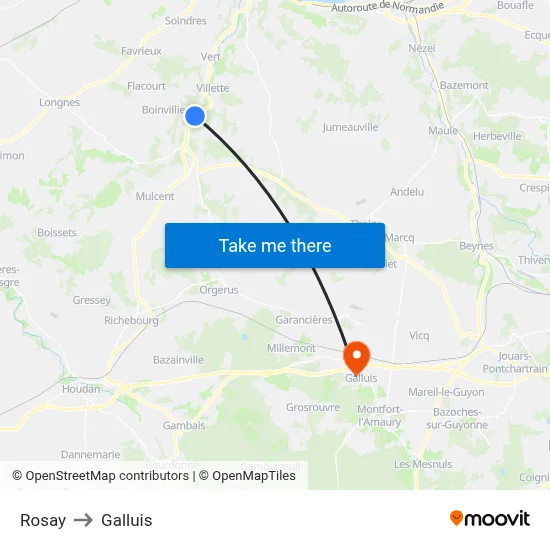 Rosay to Galluis map