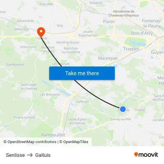 Senlisse to Galluis map