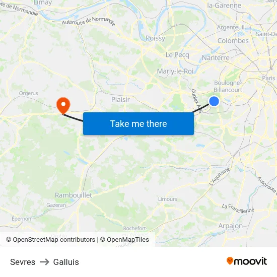 Sevres to Galluis map