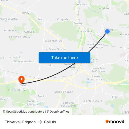Thiverval-Grignon to Galluis map