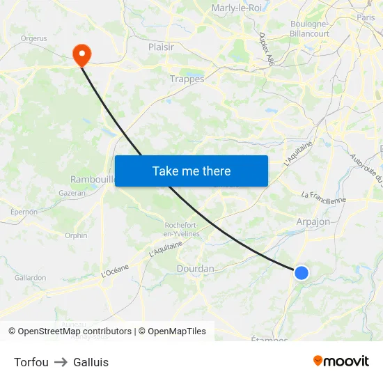 Torfou to Galluis map