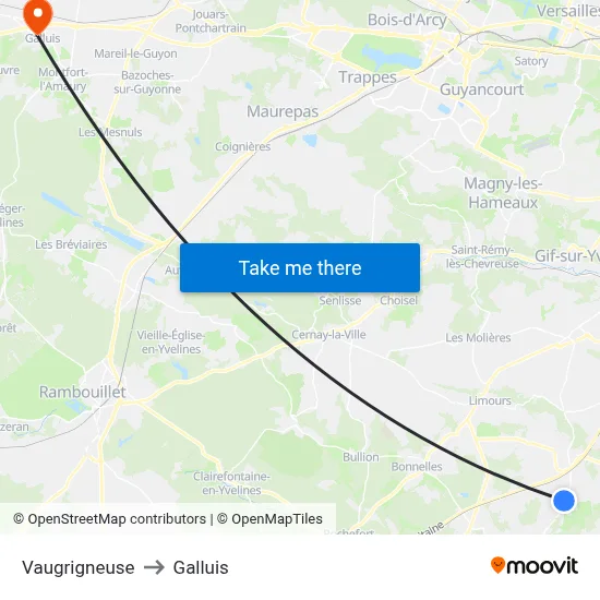 Vaugrigneuse to Galluis map