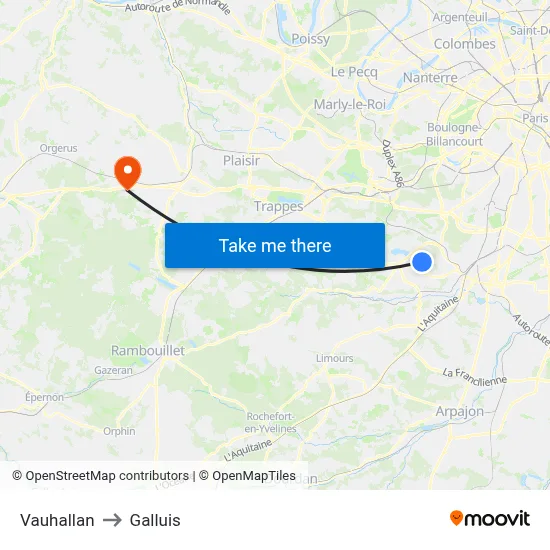 Vauhallan to Galluis map