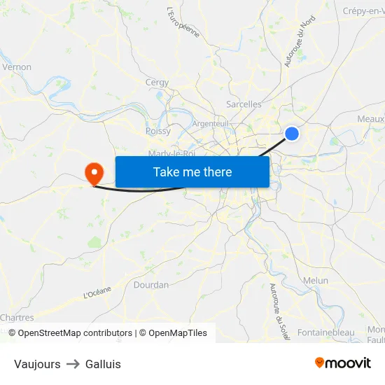 Vaujours to Galluis map