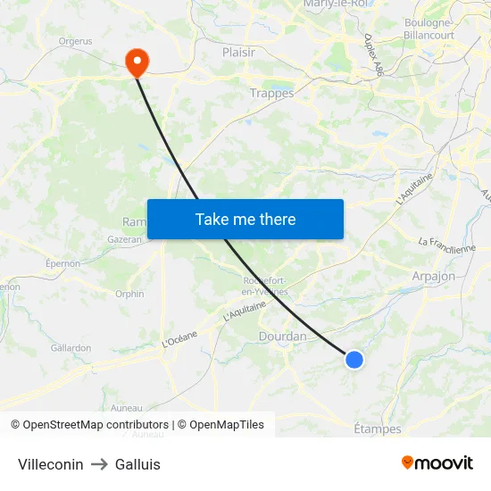 Villeconin to Galluis map