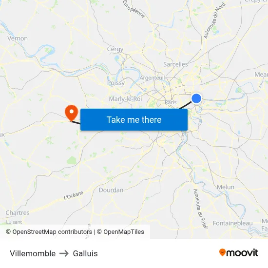 Villemomble to Galluis map