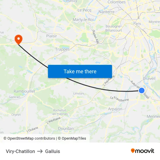 Viry-Chatillon to Galluis map