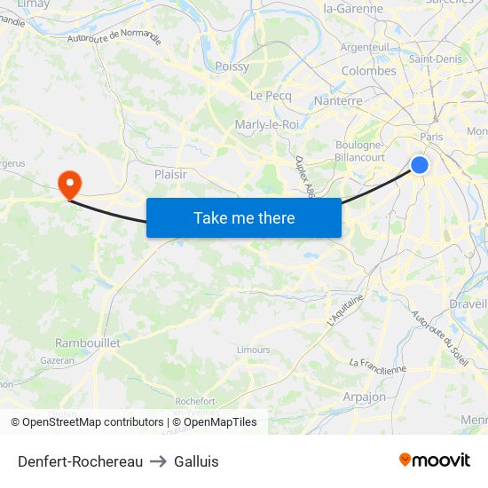 Denfert-Rochereau to Galluis map
