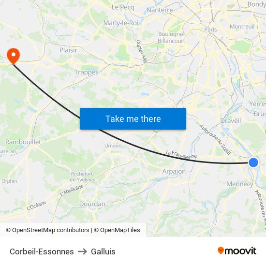 Corbeil-Essonnes to Galluis map