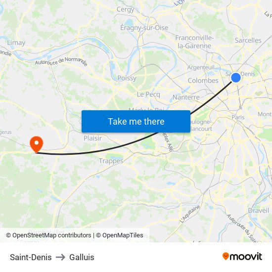 Saint-Denis to Galluis map