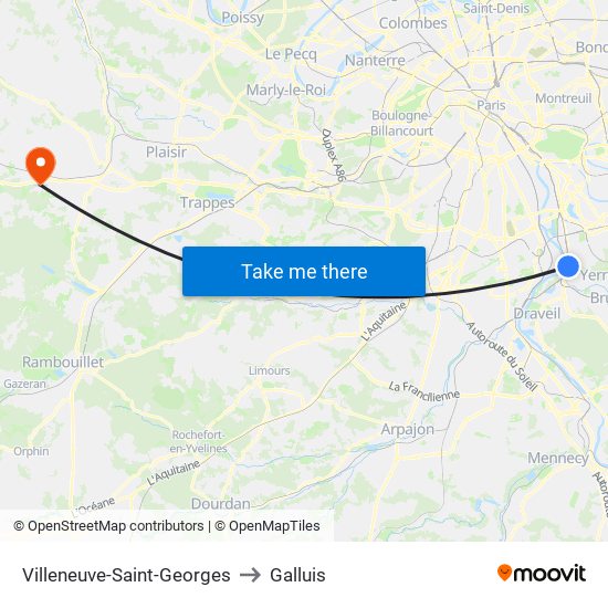 Villeneuve-Saint-Georges to Galluis map