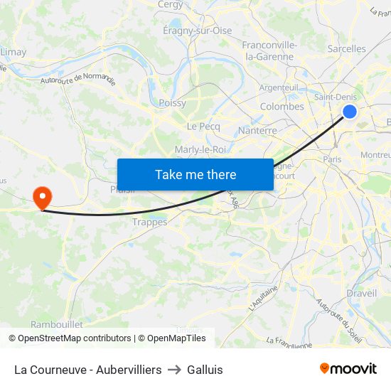 La Courneuve - Aubervilliers to Galluis map