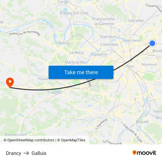 Drancy to Galluis map