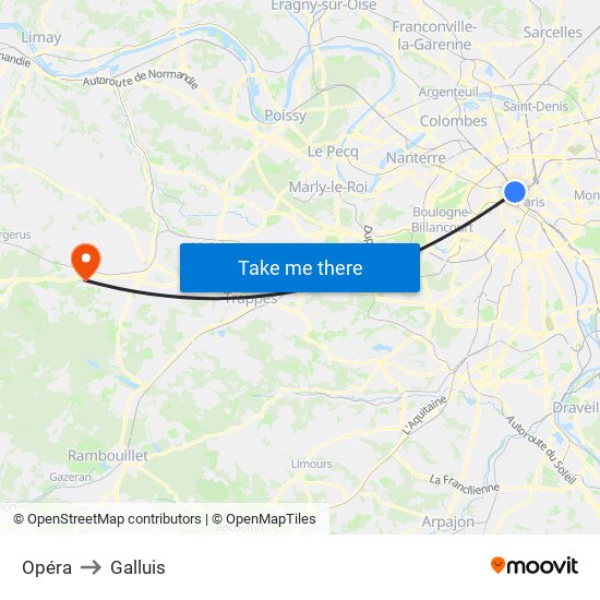 Opéra to Galluis map
