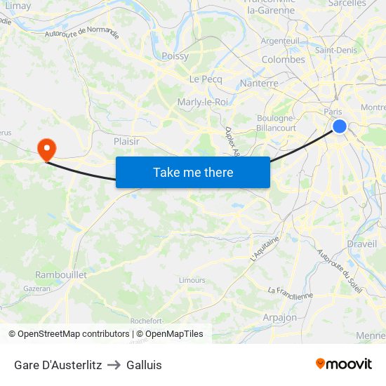 Gare D'Austerlitz to Galluis map