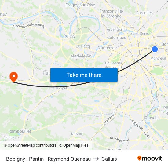 Bobigny - Pantin - Raymond Queneau to Galluis map