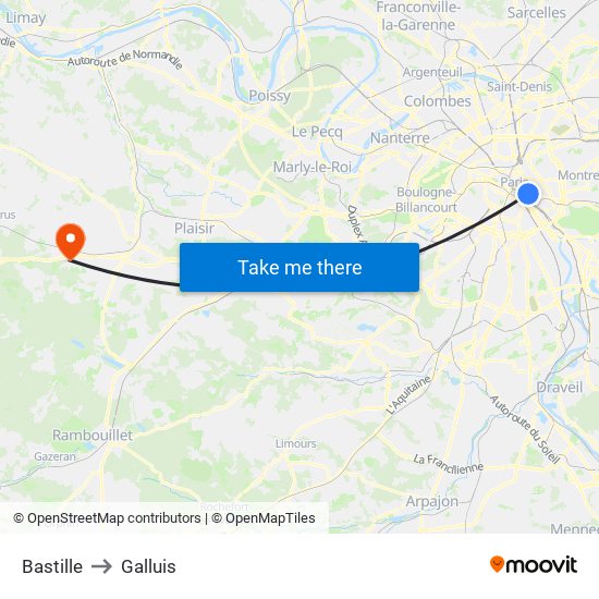 Bastille to Galluis map