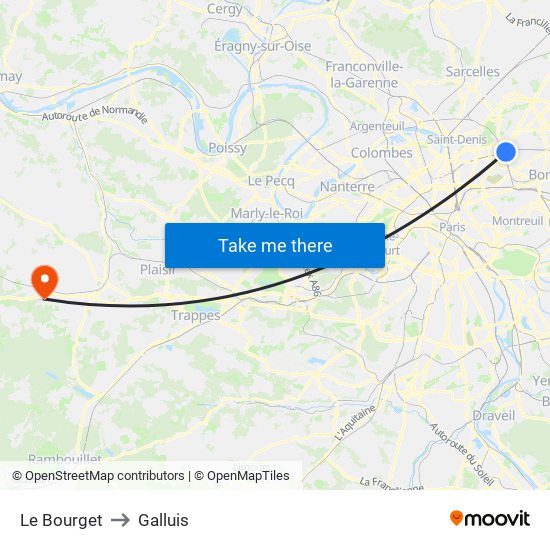 Le Bourget to Galluis map