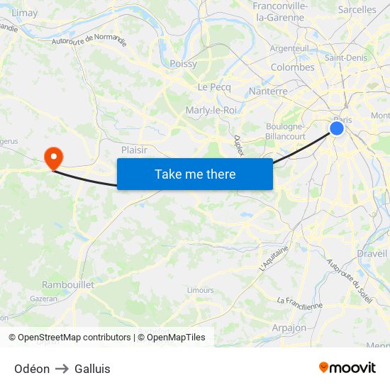 Odéon to Galluis map