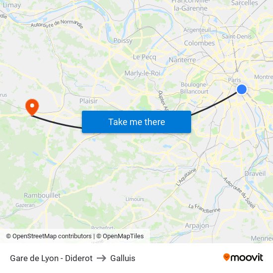 Gare de Lyon - Diderot to Galluis map