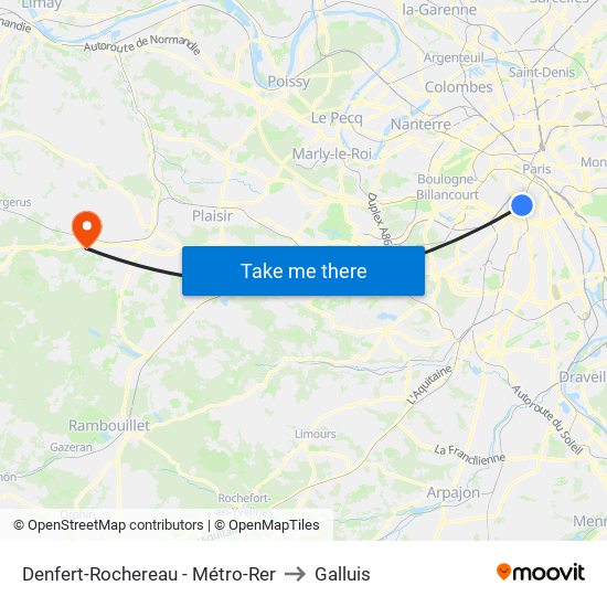 Denfert-Rochereau - Métro-Rer to Galluis map