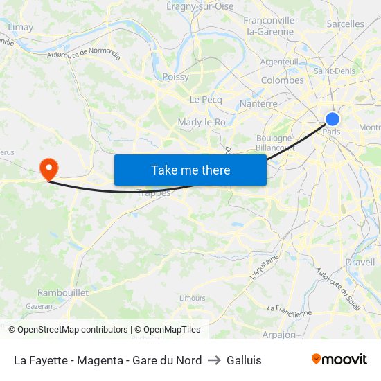 La Fayette - Magenta - Gare du Nord to Galluis map