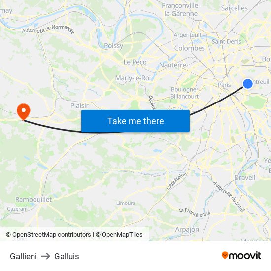 Gallieni to Galluis map