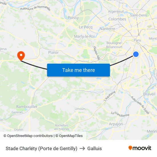 Stade Charléty (Porte de Gentilly) to Galluis map