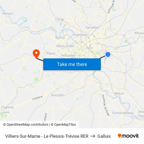 Villiers-Sur-Marne - Le Plessis-Trévise RER to Galluis map