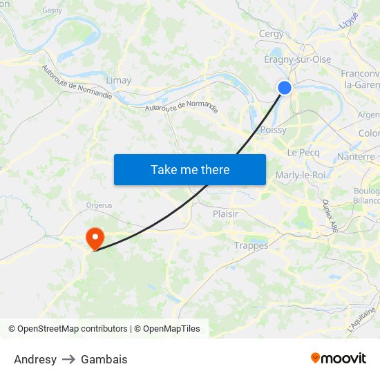 Andresy to Gambais map
